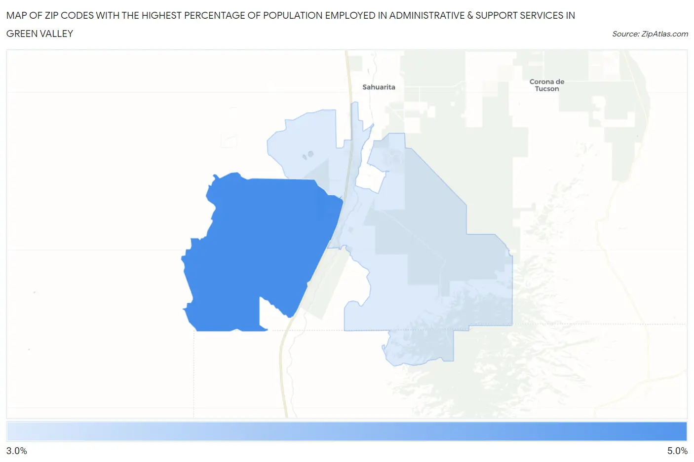 Zip Codes with the Highest Percentage of Population Employed in Administrative & Support Services in Green Valley Map