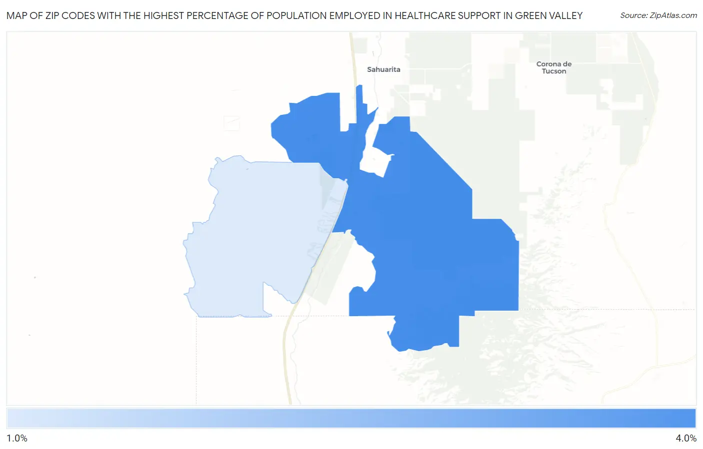 Zip Codes with the Highest Percentage of Population Employed in Healthcare Support in Green Valley Map