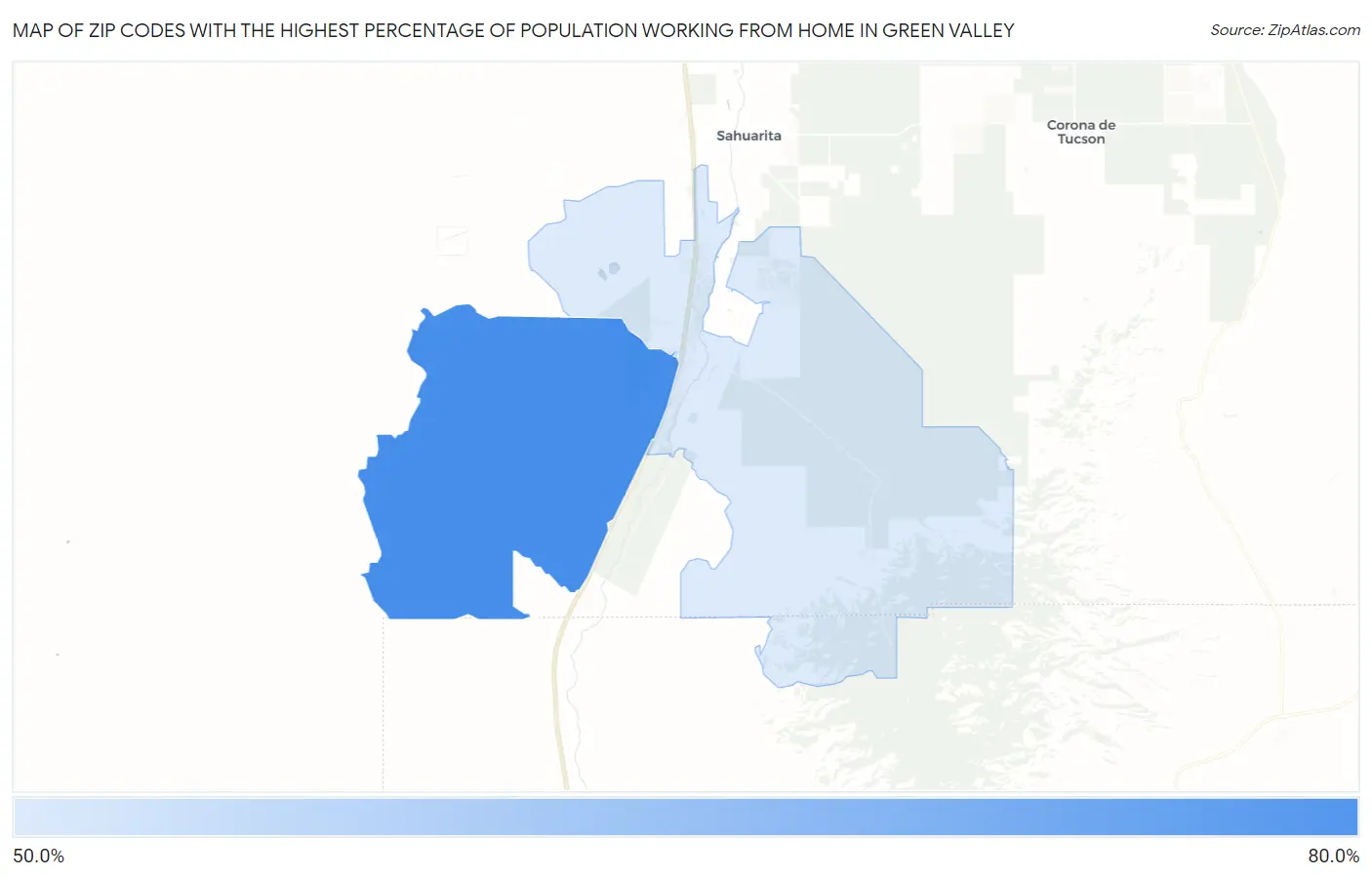 Zip Codes with the Highest Percentage of Population Working from Home in Green Valley Map