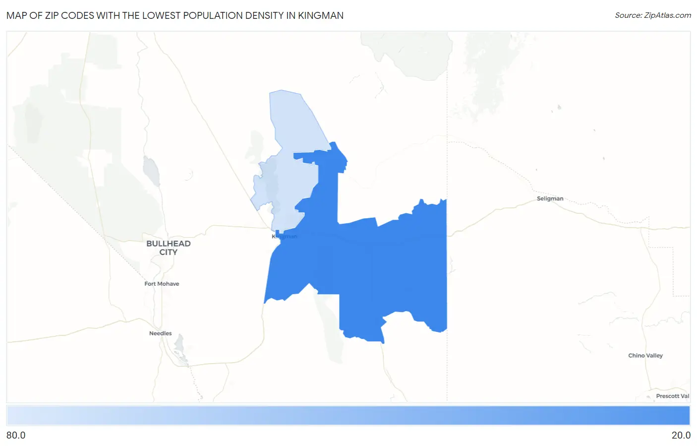 Zip Codes with the Lowest Population Density in Kingman Map