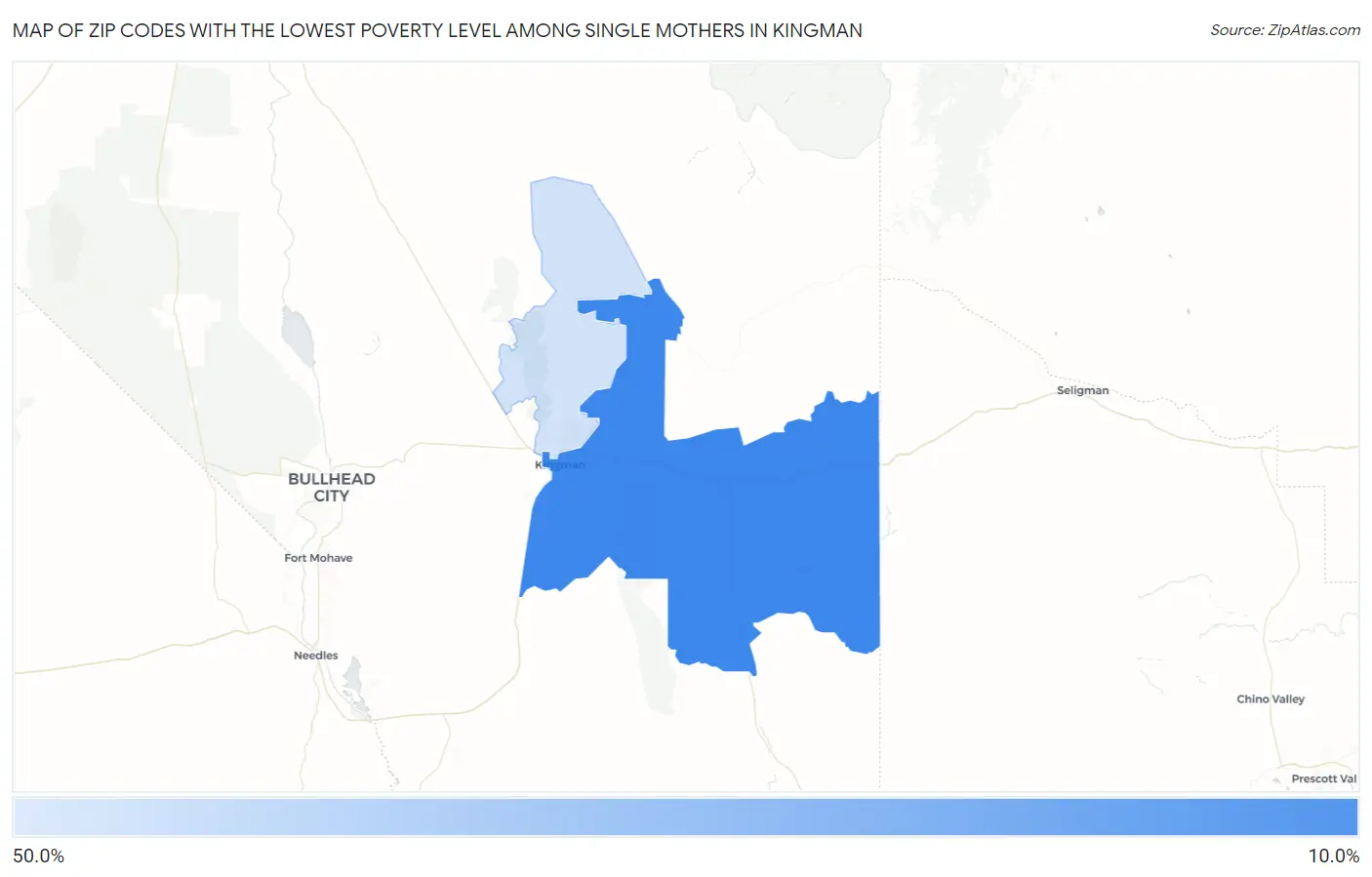 Zip Codes with the Lowest Poverty Level Among Single Mothers in Kingman Map
