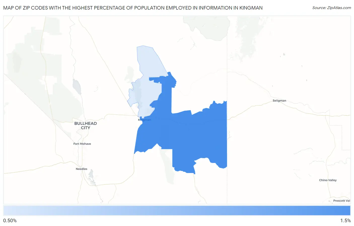 Zip Codes with the Highest Percentage of Population Employed in Information in Kingman Map