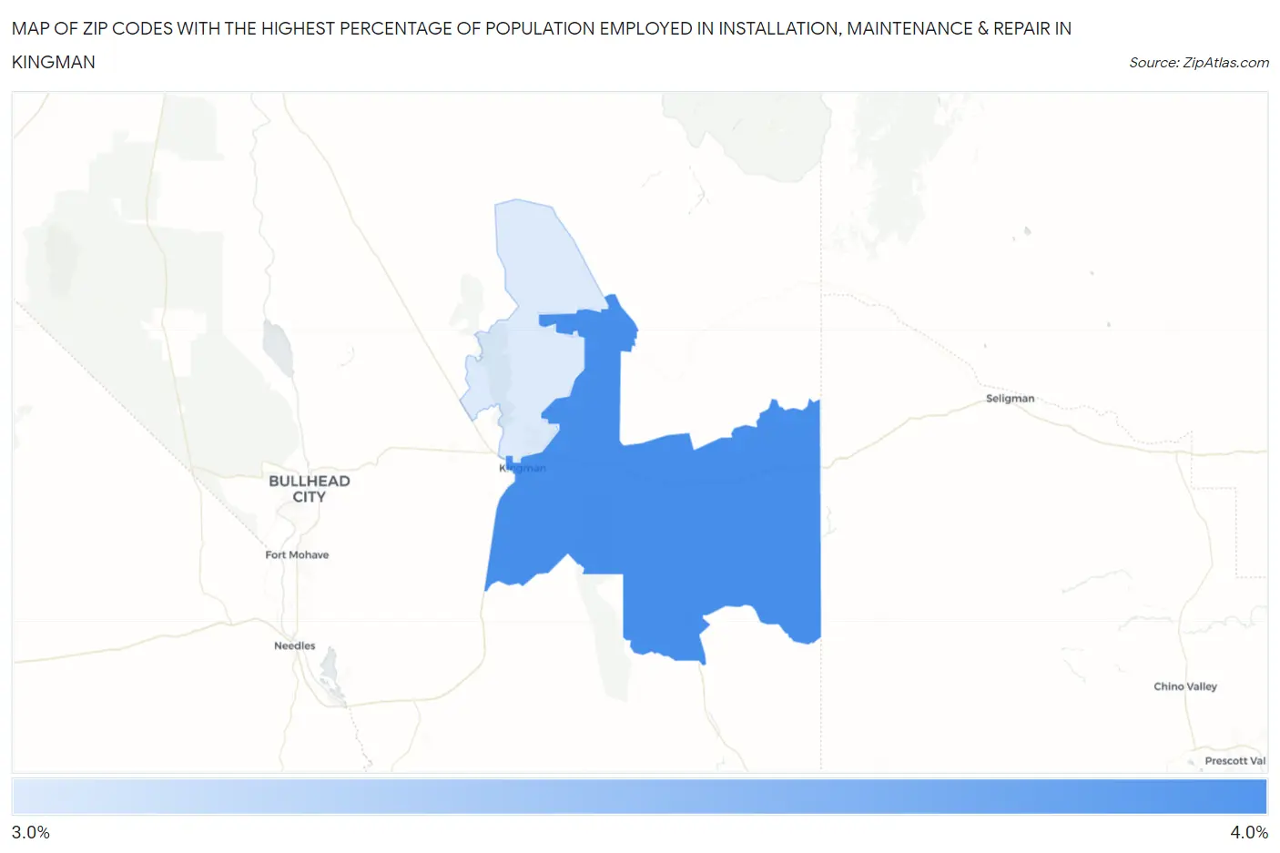 Zip Codes with the Highest Percentage of Population Employed in Installation, Maintenance & Repair in Kingman Map