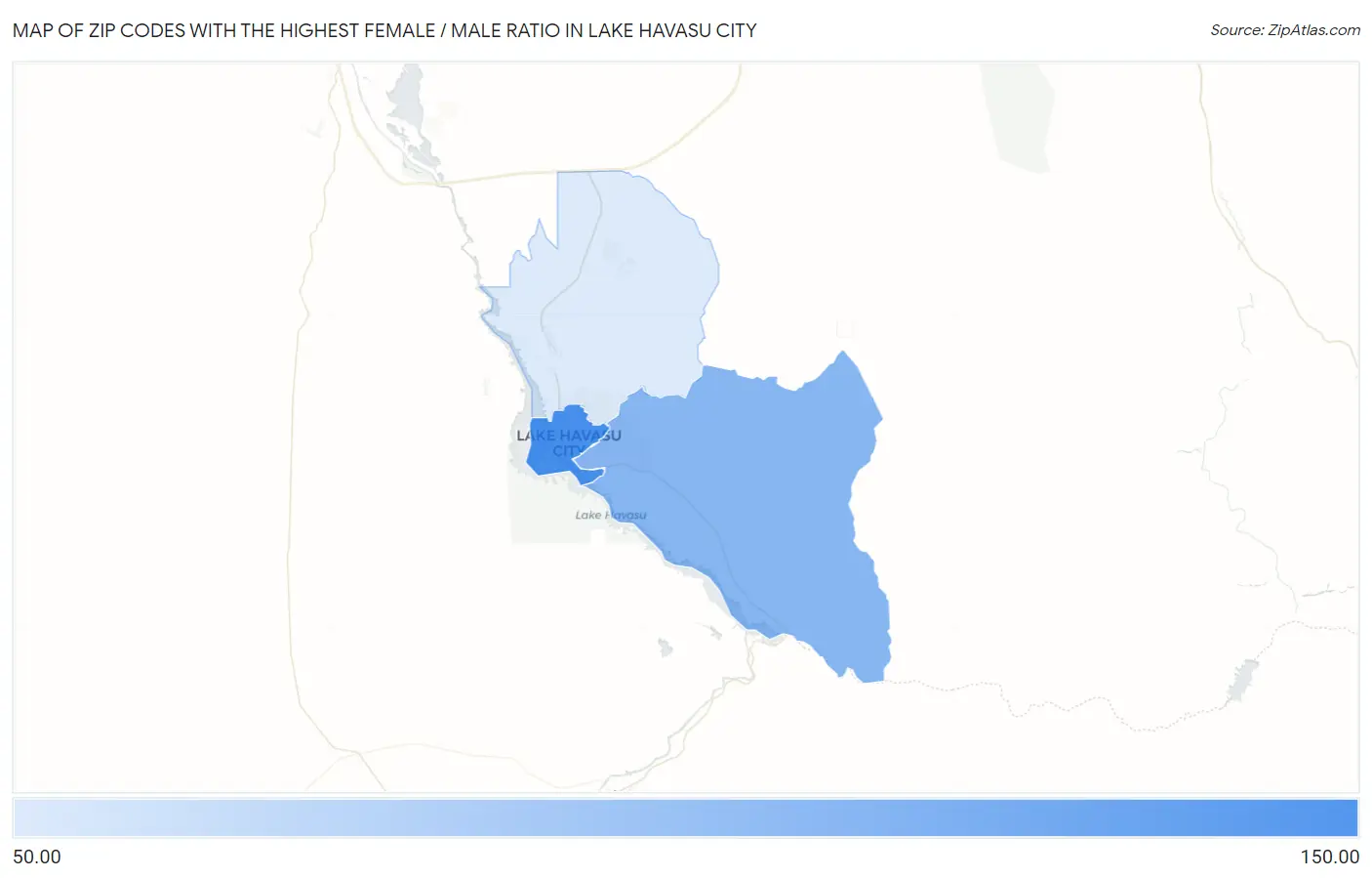 Zip Codes with the Highest Female / Male Ratio in Lake Havasu City Map