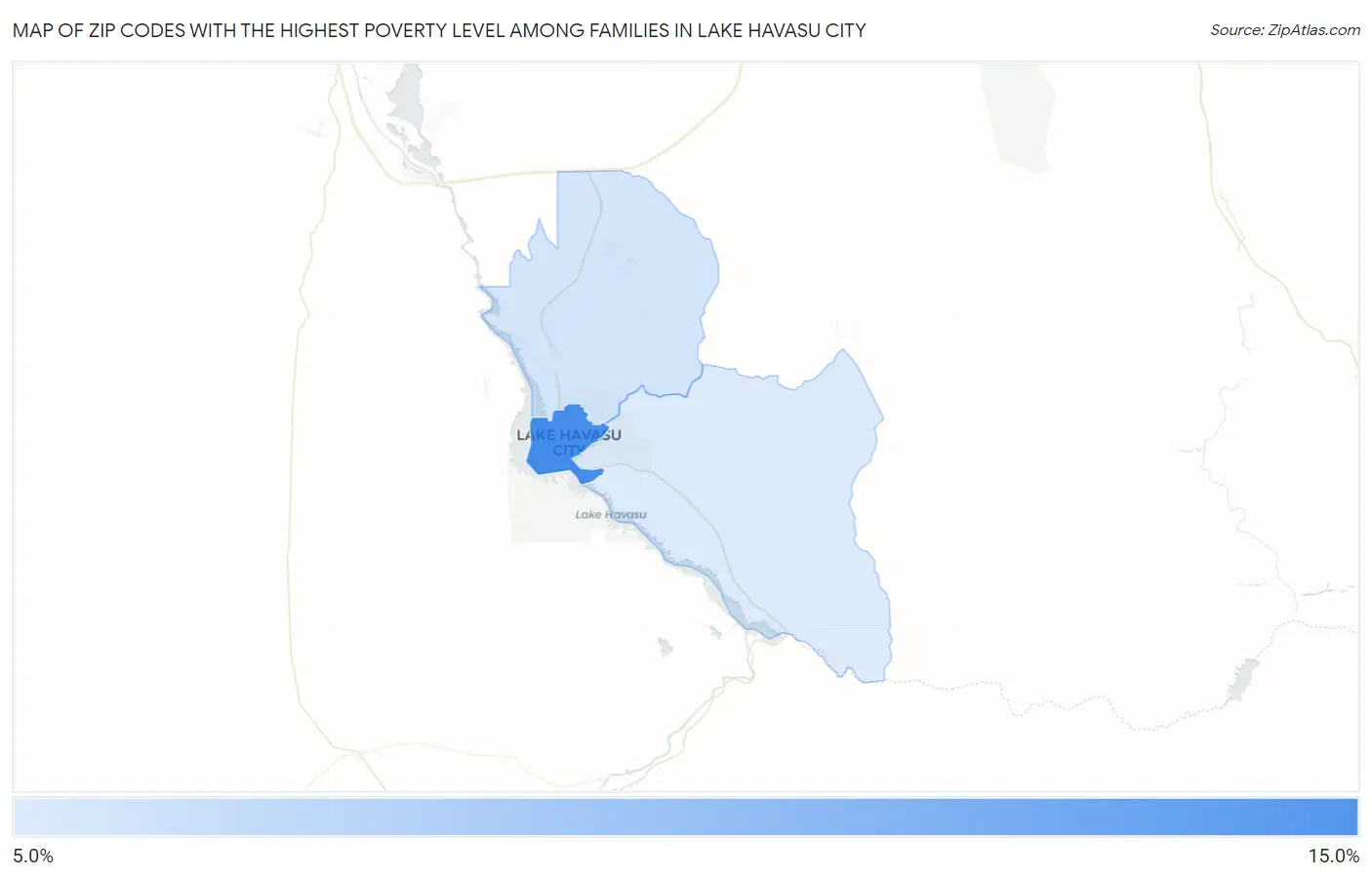 Zip Codes with the Highest Poverty Level Among Families in Lake Havasu City Map