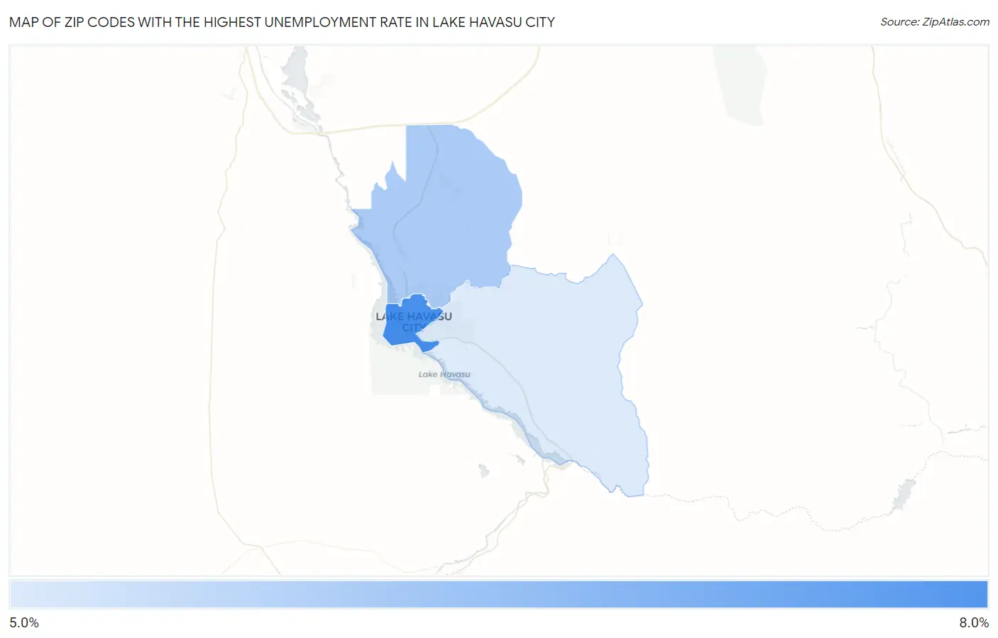 Zip Codes with the Highest Unemployment Rate in Lake Havasu City Map