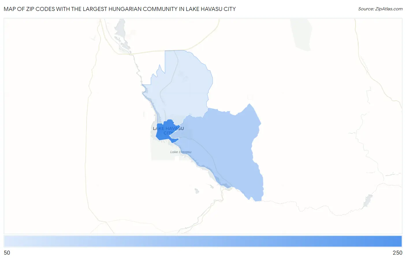 Zip Codes with the Largest Hungarian Community in Lake Havasu City Map