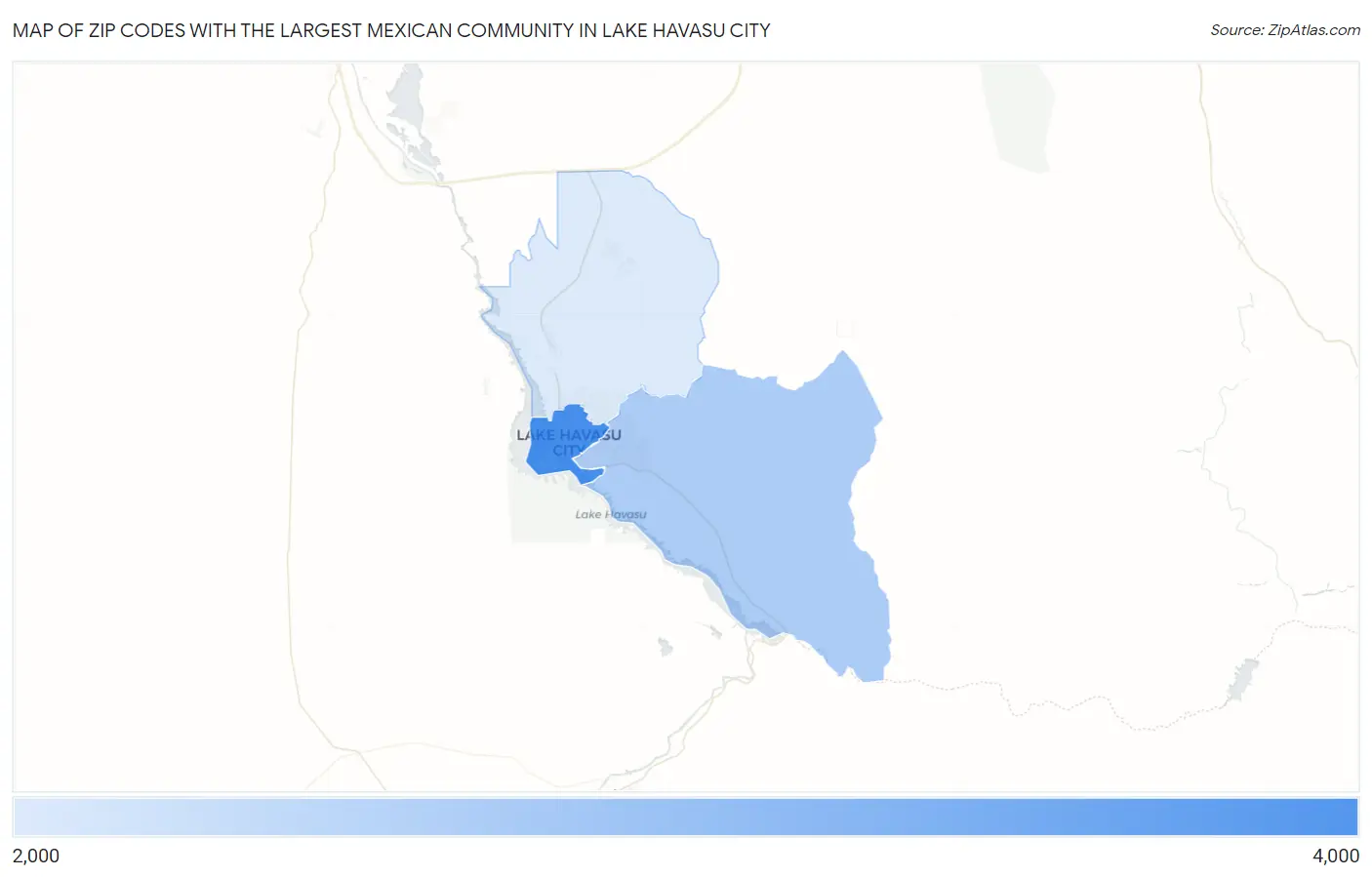 Zip Codes with the Largest Mexican Community in Lake Havasu City Map