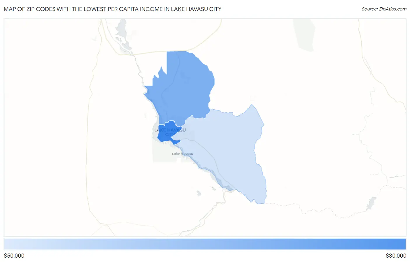 Zip Codes with the Lowest Per Capita Income in Lake Havasu City Map