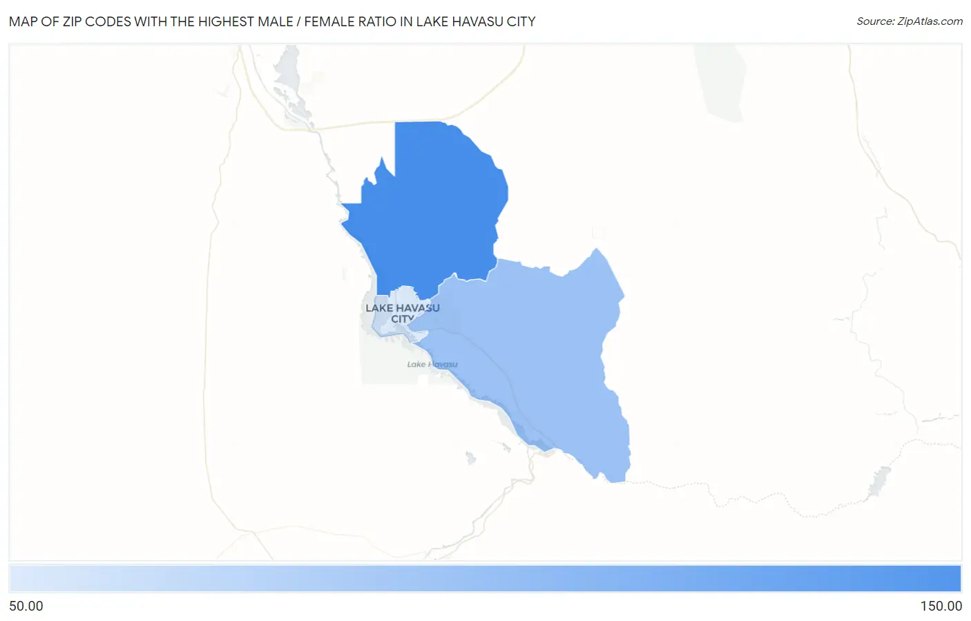 Zip Codes with the Highest Male / Female Ratio in Lake Havasu City Map