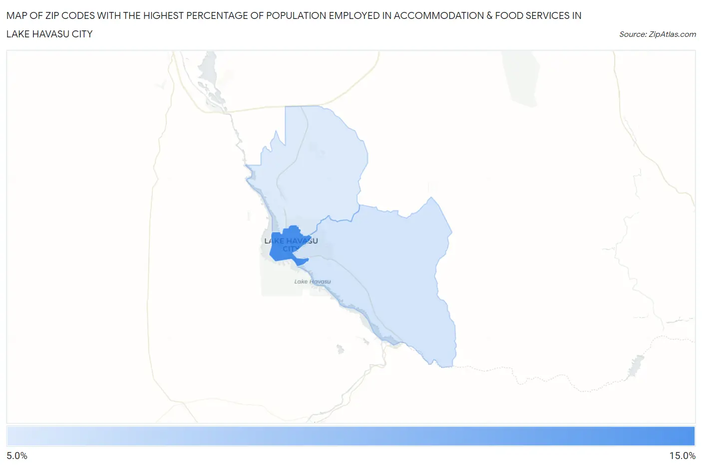 Zip Codes with the Highest Percentage of Population Employed in Accommodation & Food Services in Lake Havasu City Map