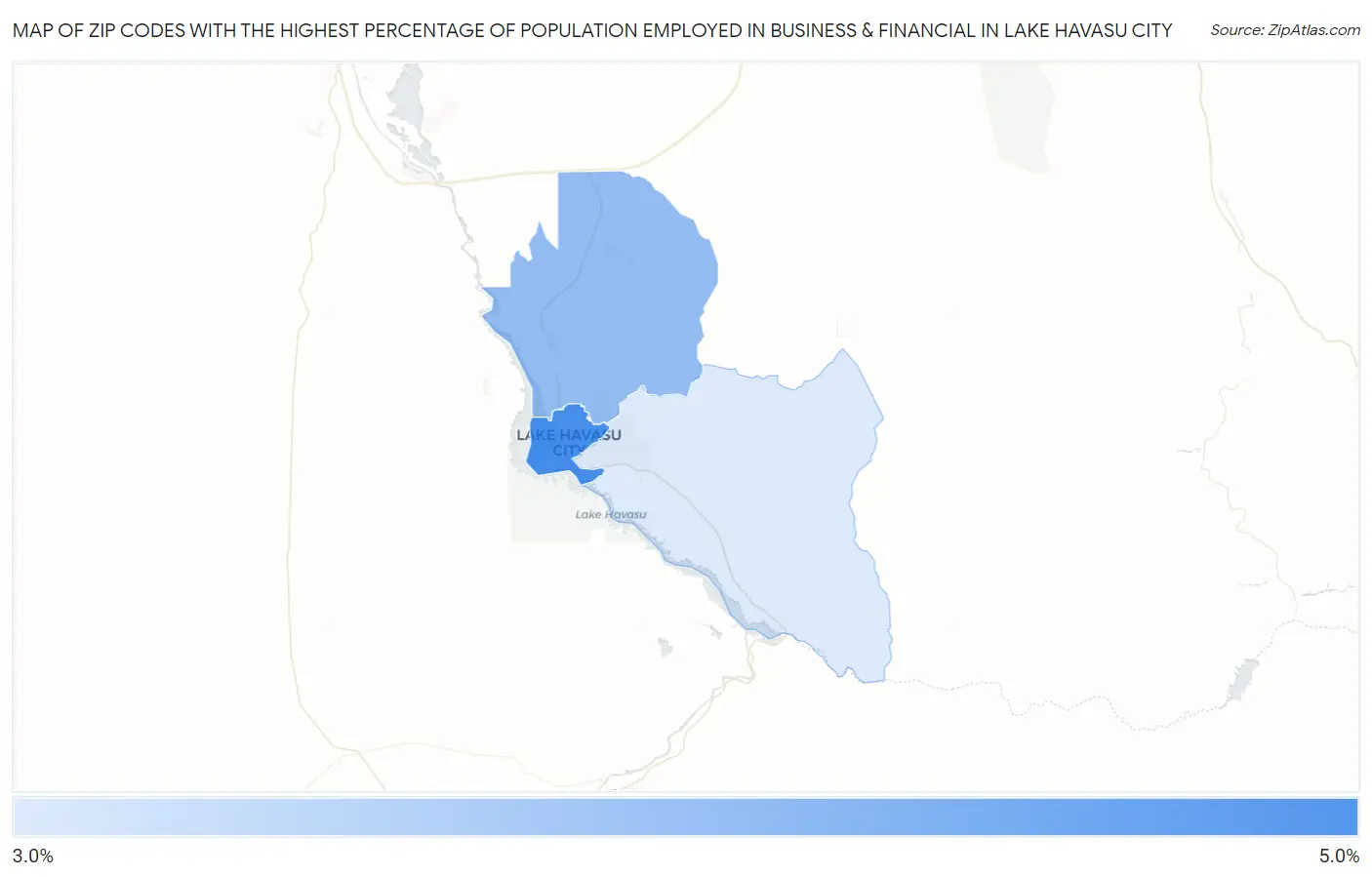 Zip Codes with the Highest Percentage of Population Employed in Business & Financial in Lake Havasu City Map