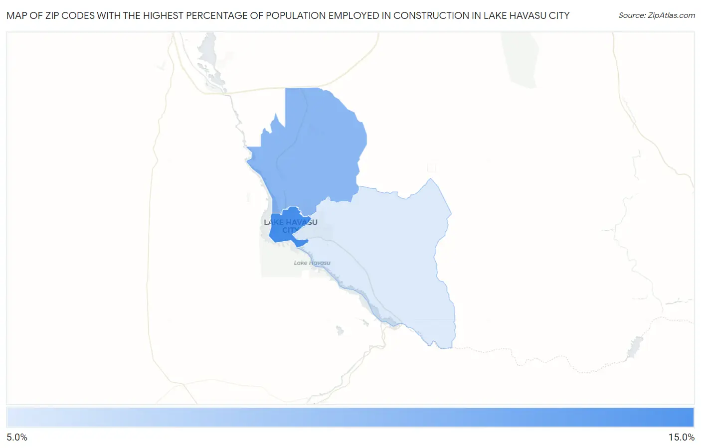 Zip Codes with the Highest Percentage of Population Employed in Construction in Lake Havasu City Map