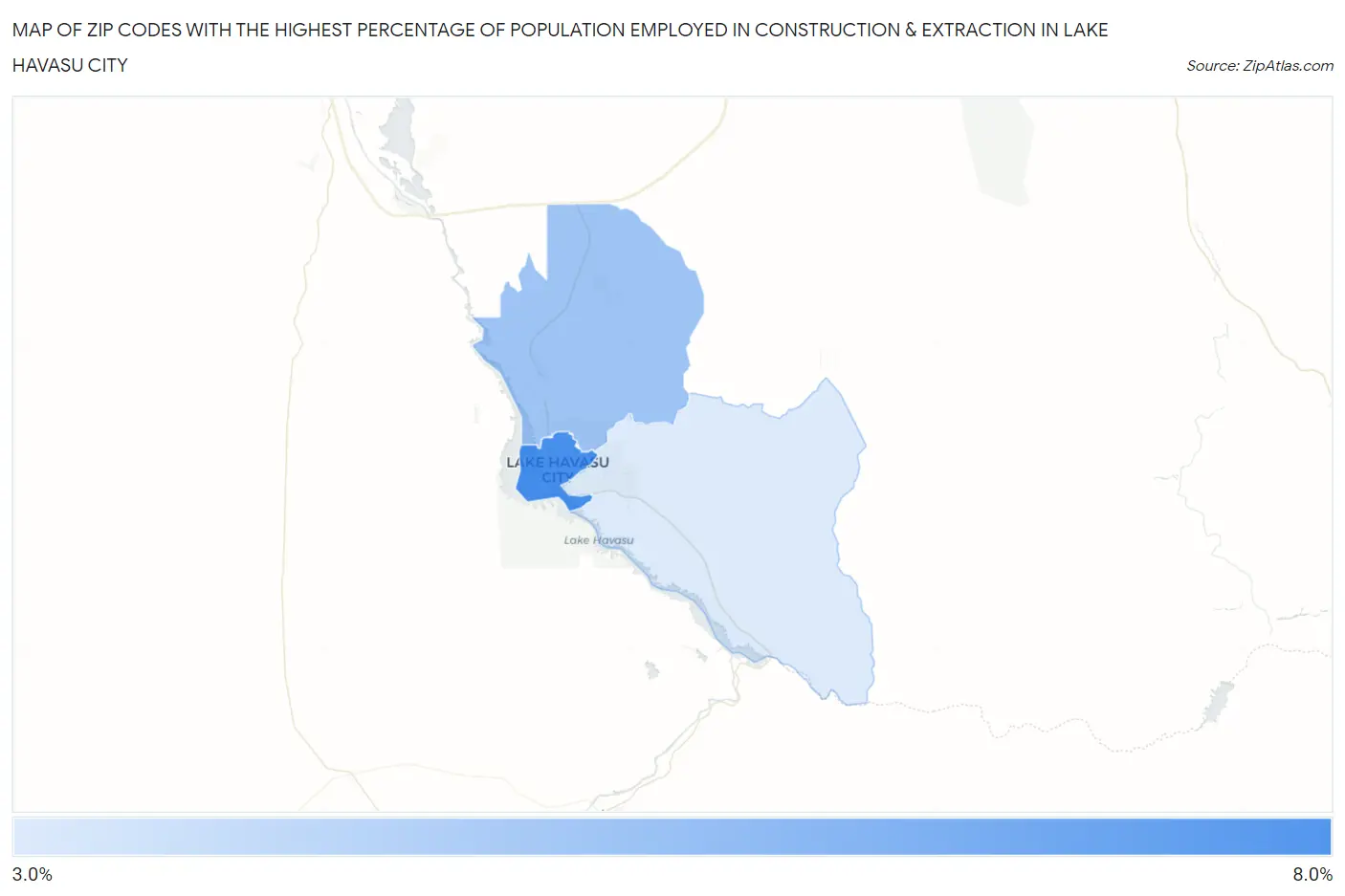 Zip Codes with the Highest Percentage of Population Employed in Construction & Extraction in Lake Havasu City Map