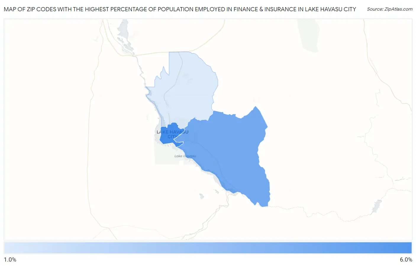 Zip Codes with the Highest Percentage of Population Employed in Finance & Insurance in Lake Havasu City Map