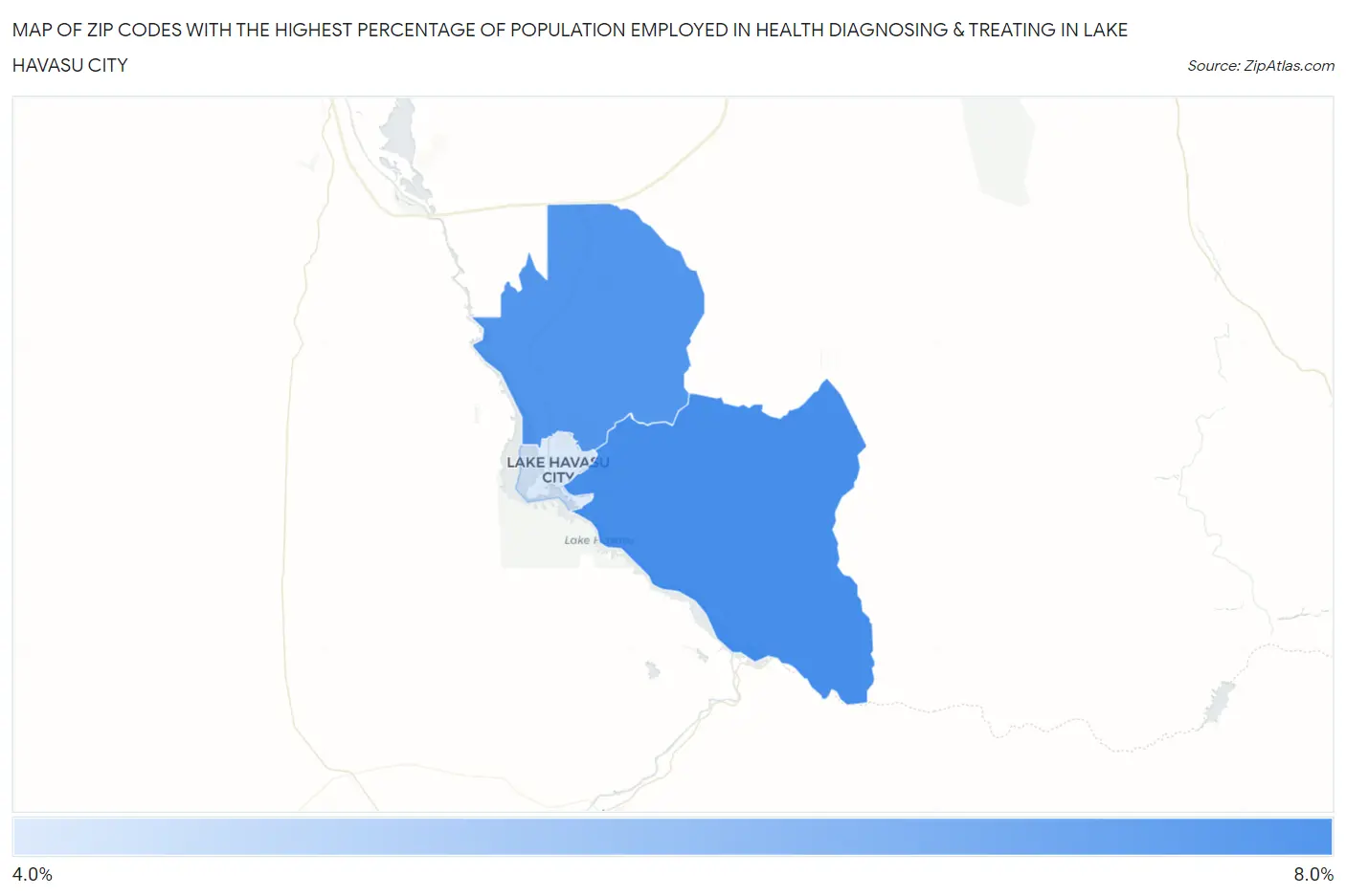 Zip Codes with the Highest Percentage of Population Employed in Health Diagnosing & Treating in Lake Havasu City Map