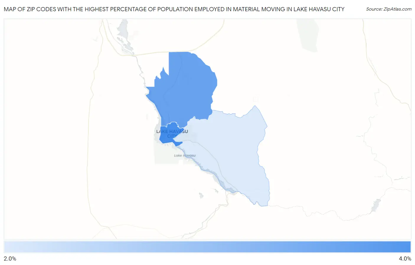 Zip Codes with the Highest Percentage of Population Employed in Material Moving in Lake Havasu City Map