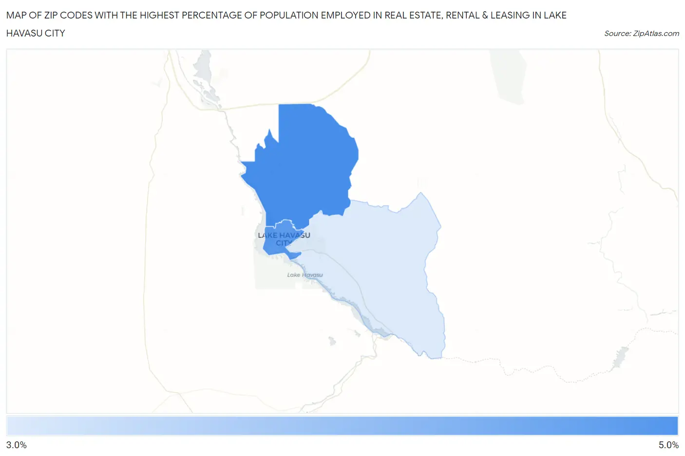 Zip Codes with the Highest Percentage of Population Employed in Real Estate, Rental & Leasing in Lake Havasu City Map