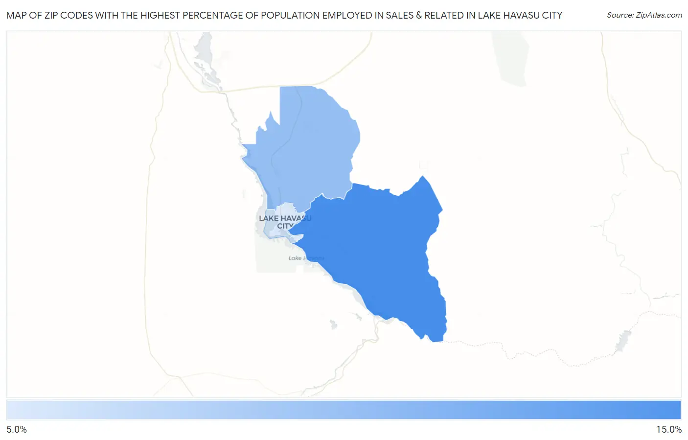 Zip Codes with the Highest Percentage of Population Employed in Sales & Related in Lake Havasu City Map