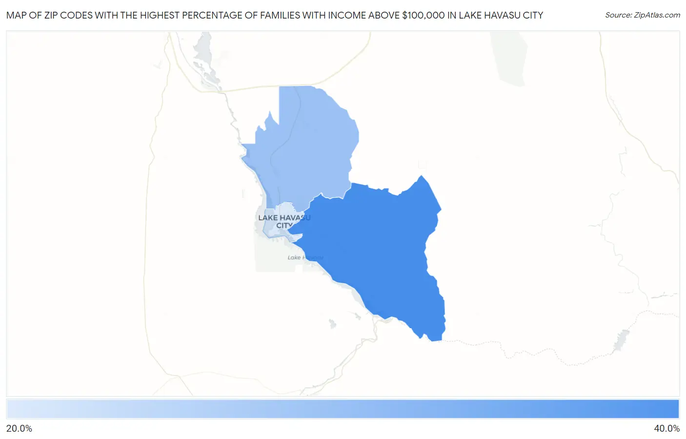 Zip Codes with the Highest Percentage of Families with Income Above $100,000 in Lake Havasu City Map