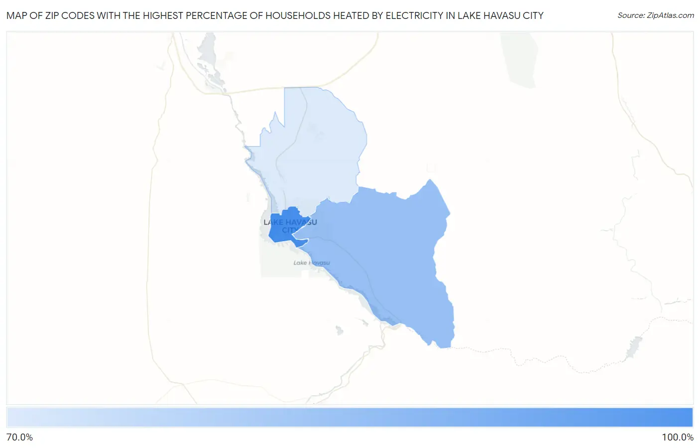 Zip Codes with the Highest Percentage of Households Heated by Electricity in Lake Havasu City Map