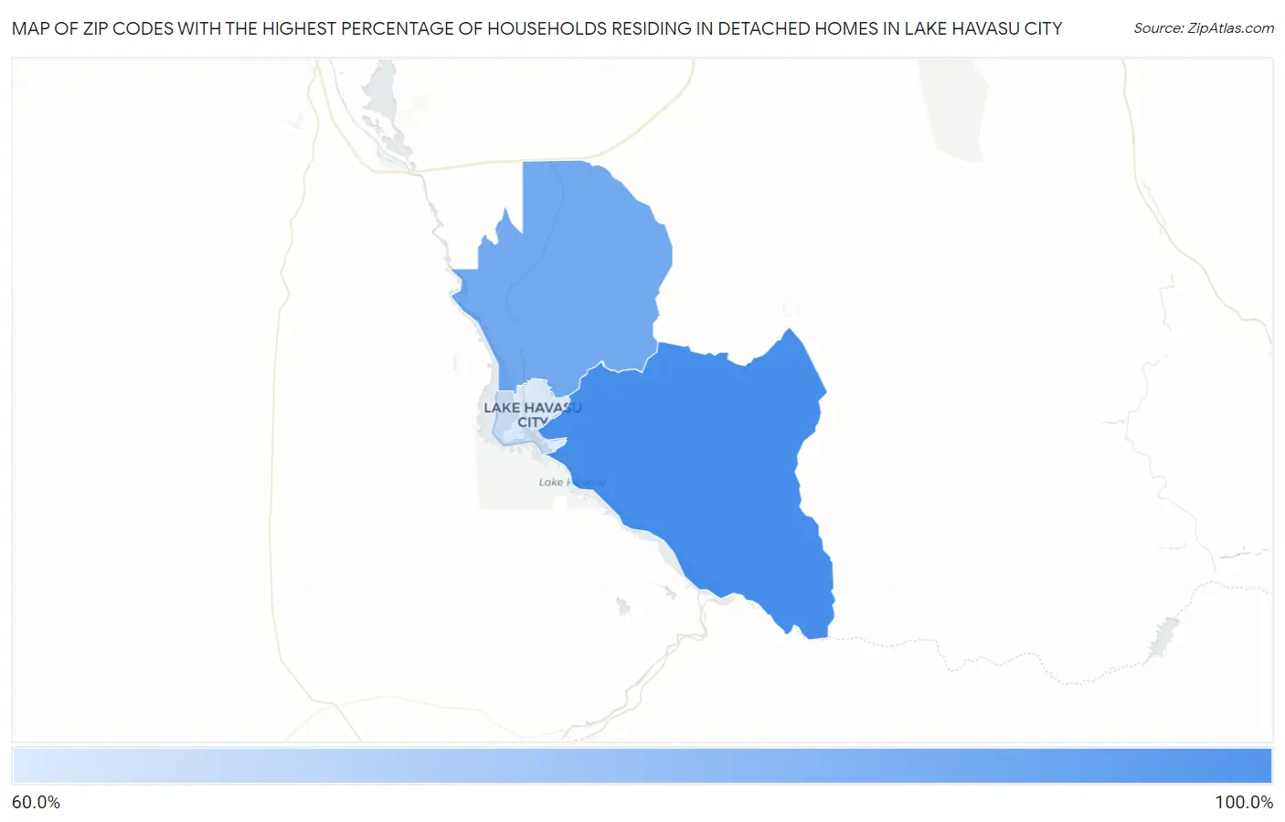 Zip Codes with the Highest Percentage of Households Residing in Detached Homes in Lake Havasu City Map