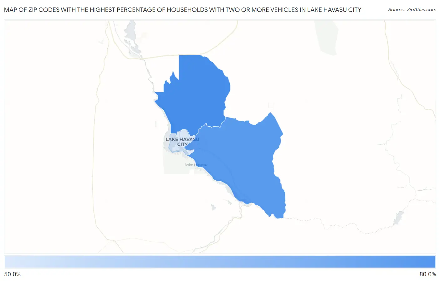 Zip Codes with the Highest Percentage of Households With Two or more Vehicles in Lake Havasu City Map