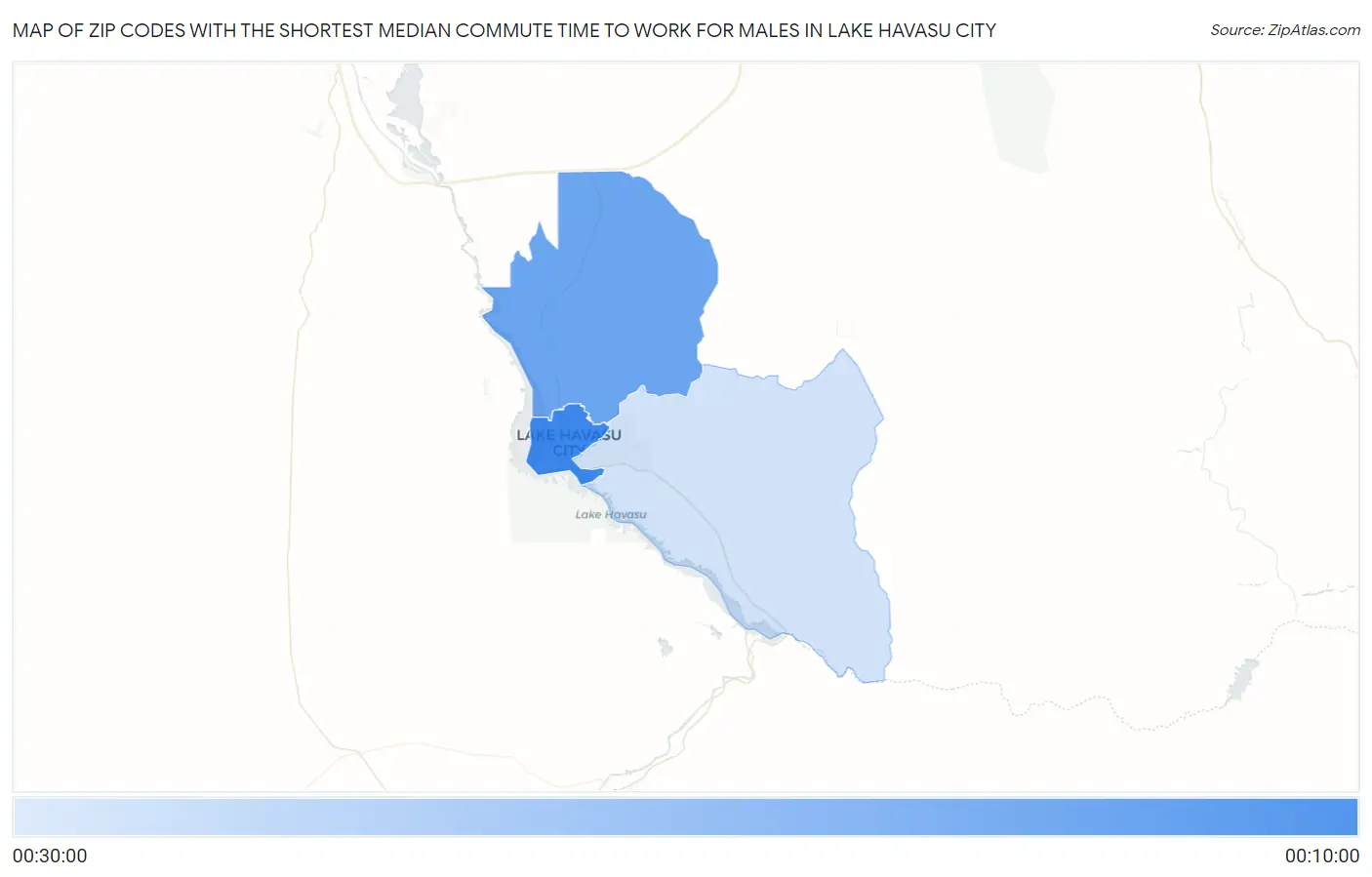 Zip Codes with the Shortest Median Commute Time to Work for Males in Lake Havasu City Map