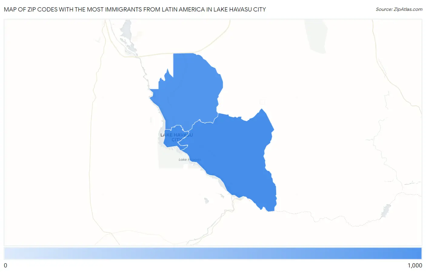 Zip Codes with the Most Immigrants from Latin America in Lake Havasu City Map