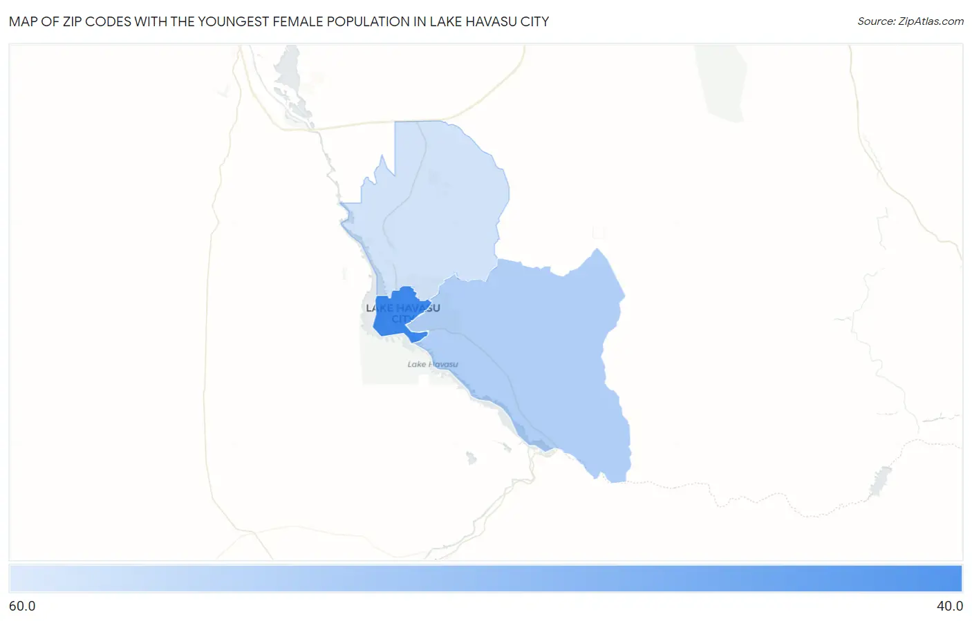 Zip Codes with the Youngest Female Population in Lake Havasu City Map