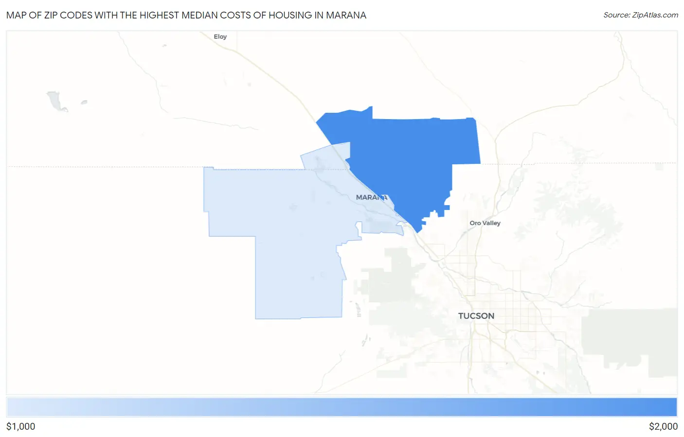 Zip Codes with the Highest Median Costs of Housing in Marana Map