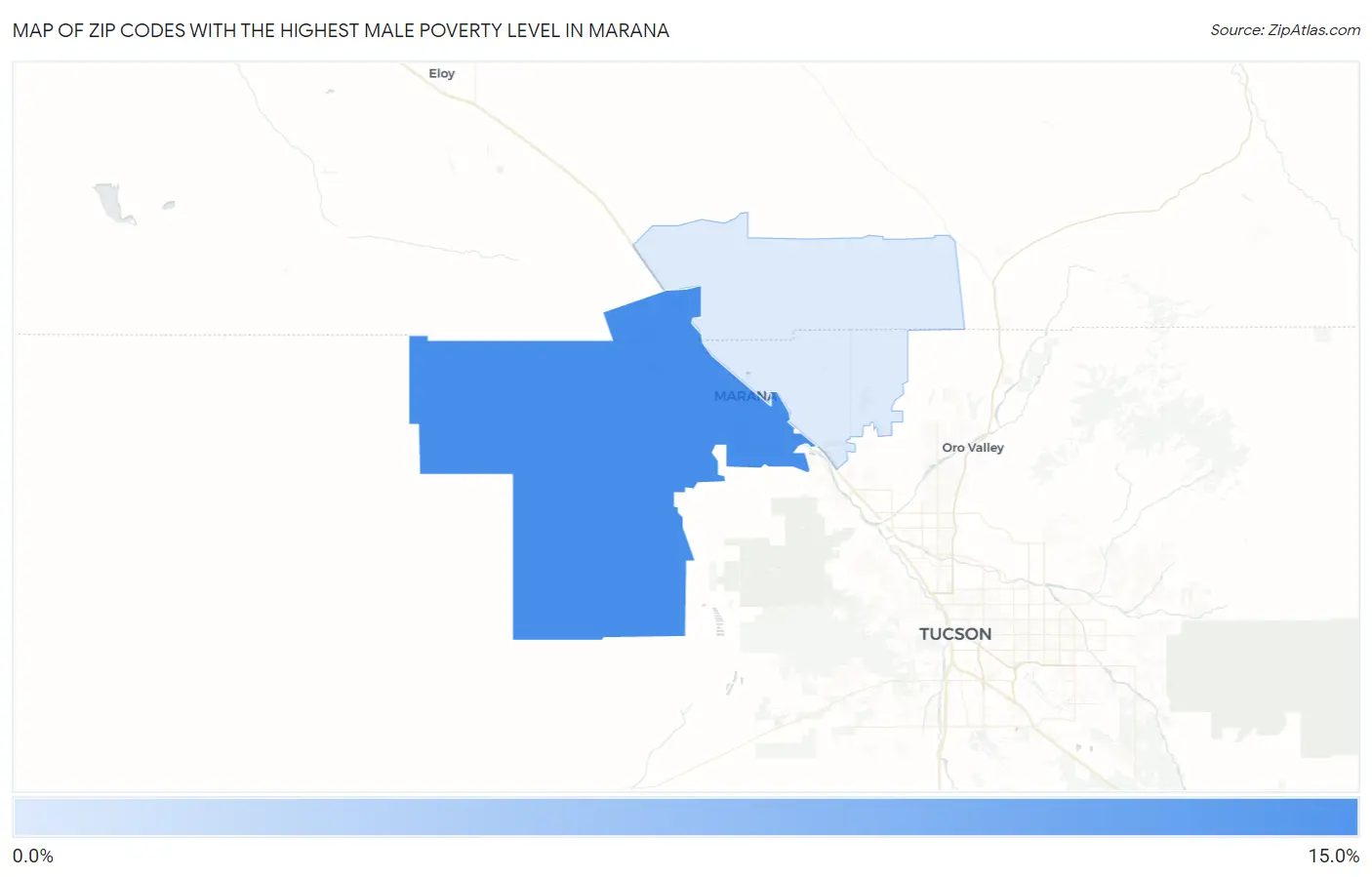 Zip Codes with the Highest Male Poverty Level in Marana Map