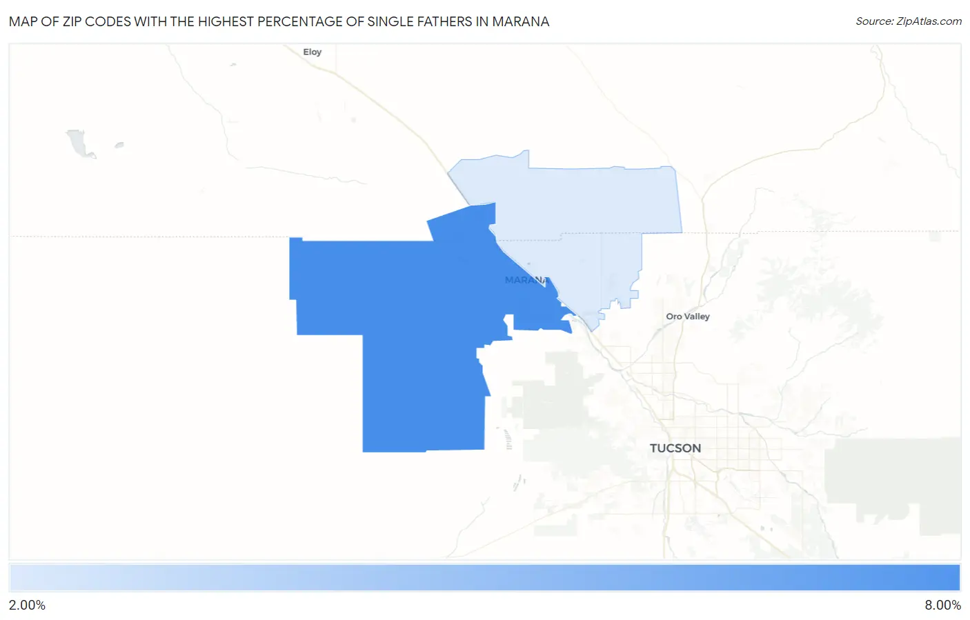 Zip Codes with the Highest Percentage of Single Fathers in Marana Map