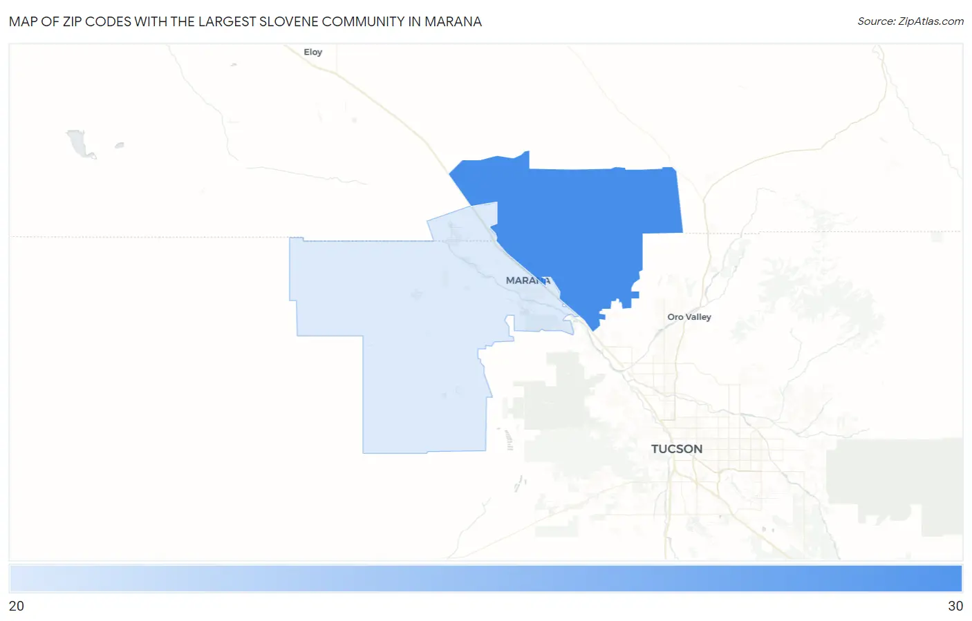Zip Codes with the Largest Slovene Community in Marana Map