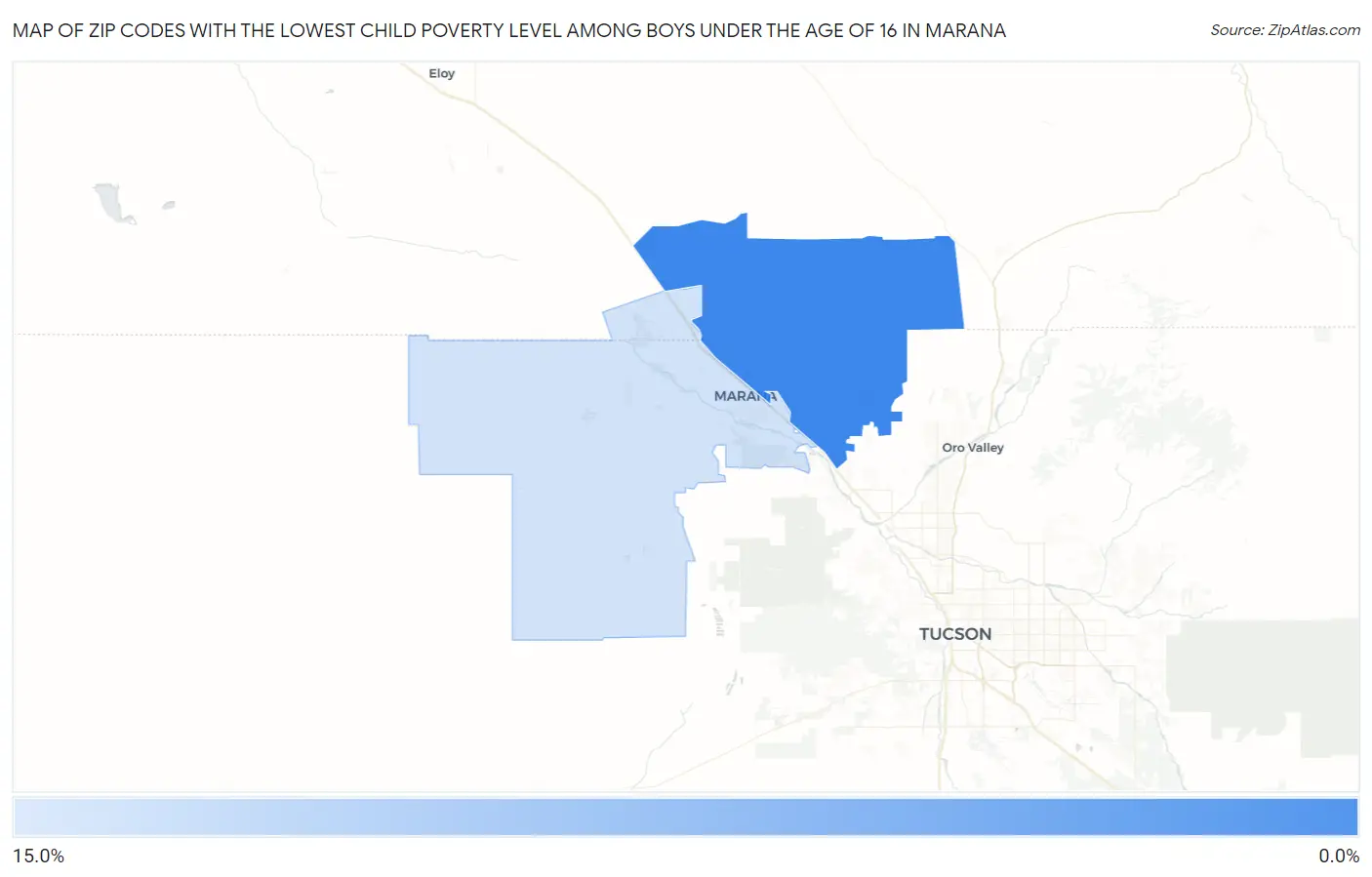 Zip Codes with the Lowest Child Poverty Level Among Boys Under the Age of 16 in Marana Map
