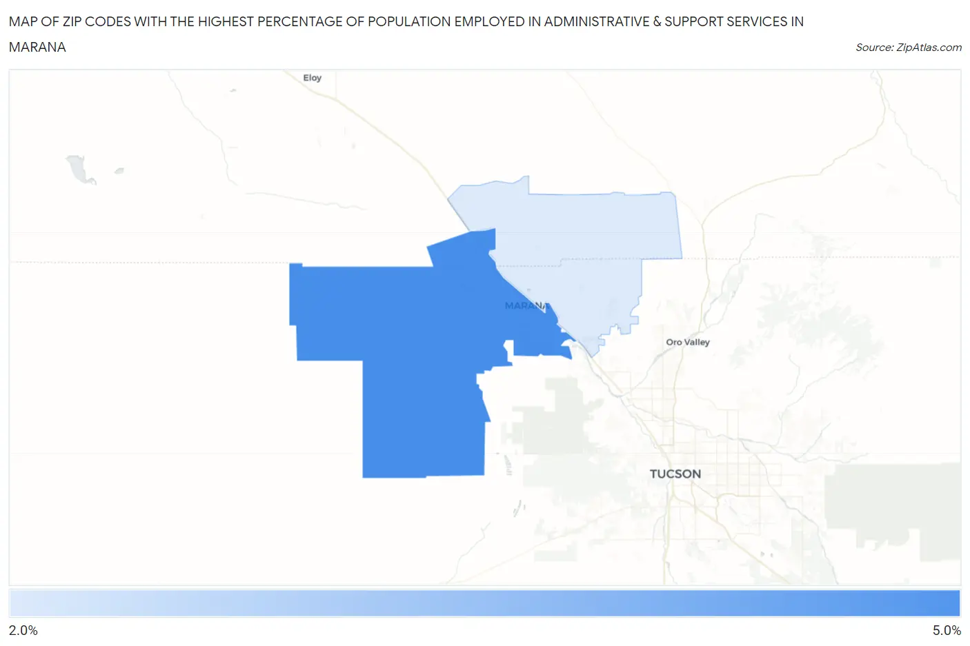 Zip Codes with the Highest Percentage of Population Employed in Administrative & Support Services in Marana Map