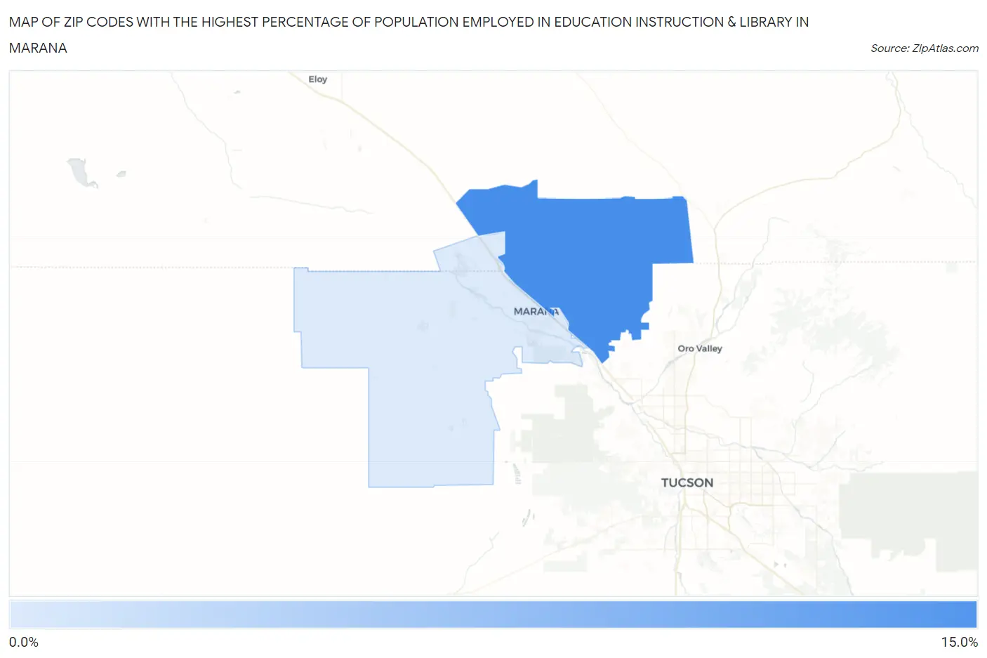 Zip Codes with the Highest Percentage of Population Employed in Education Instruction & Library in Marana Map
