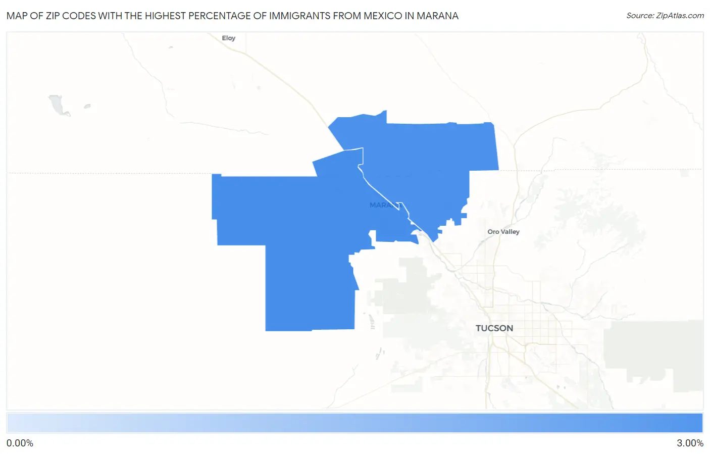 Zip Codes with the Highest Percentage of Immigrants from Mexico in Marana Map