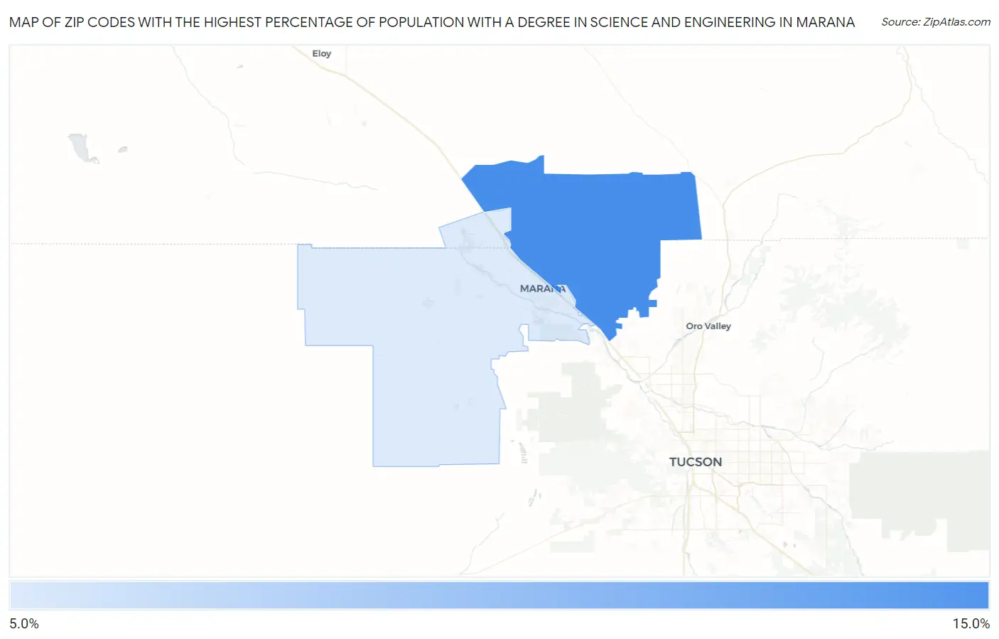 Zip Codes with the Highest Percentage of Population with a Degree in Science and Engineering in Marana Map
