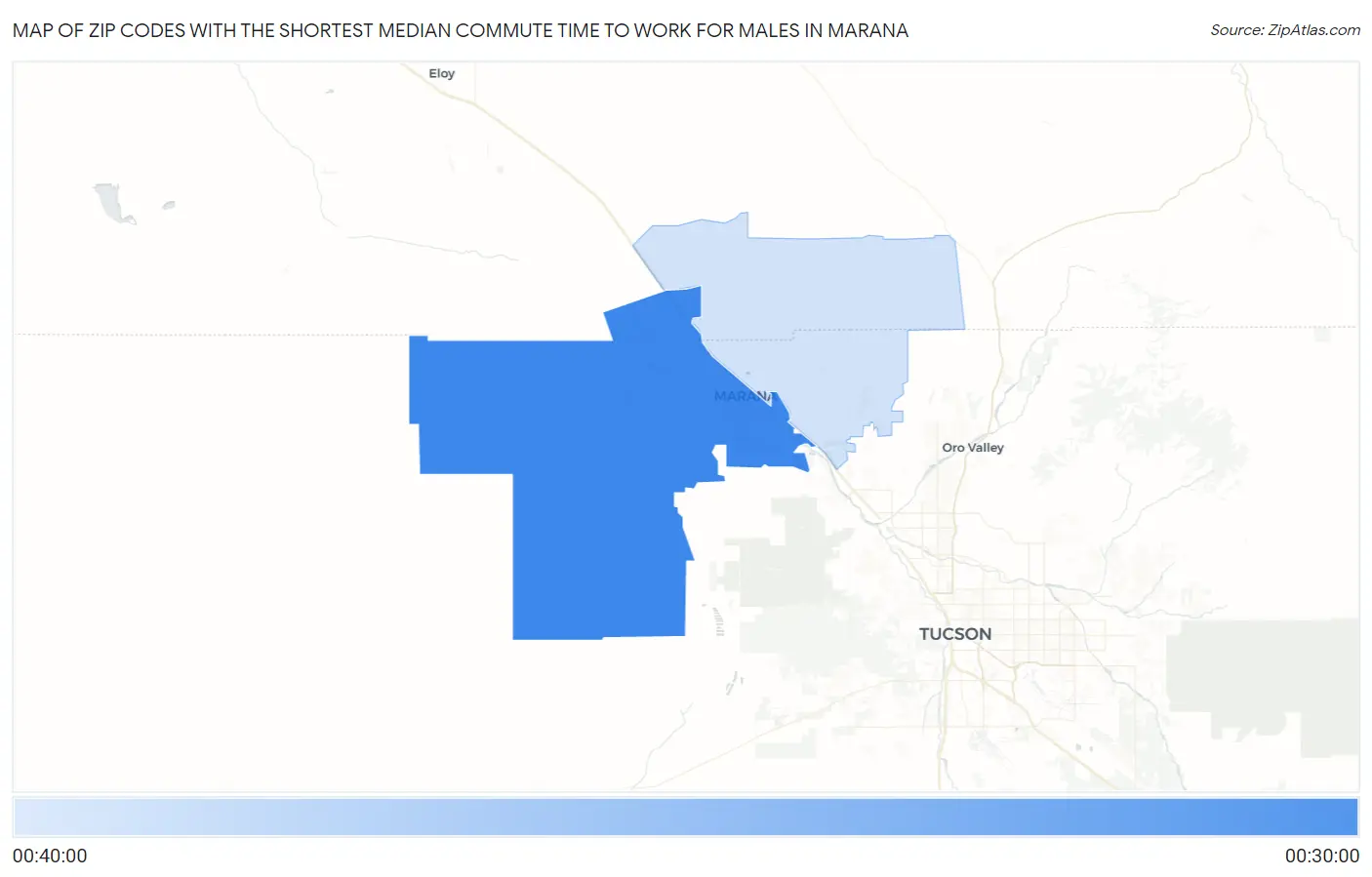 Zip Codes with the Shortest Median Commute Time to Work for Males in Marana Map