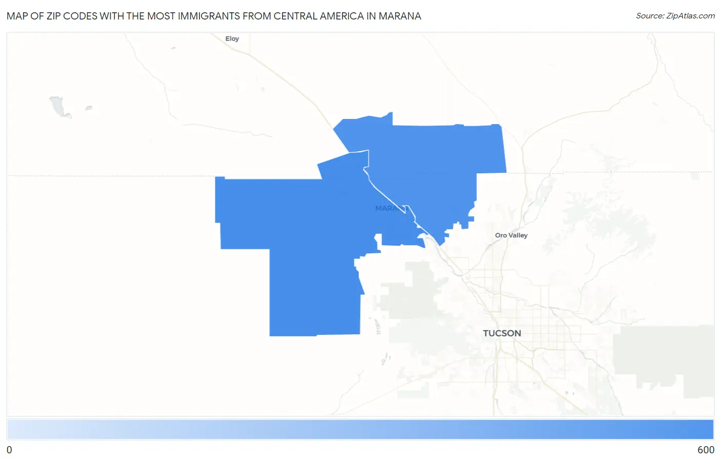 Zip Codes with the Most Immigrants from Central America in Marana Map