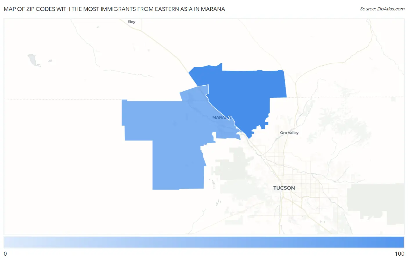 Zip Codes with the Most Immigrants from Eastern Asia in Marana Map