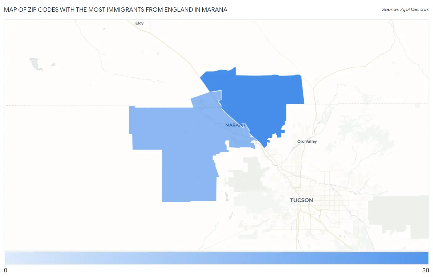 Zip Codes with the Most Immigrants from England in Marana Map