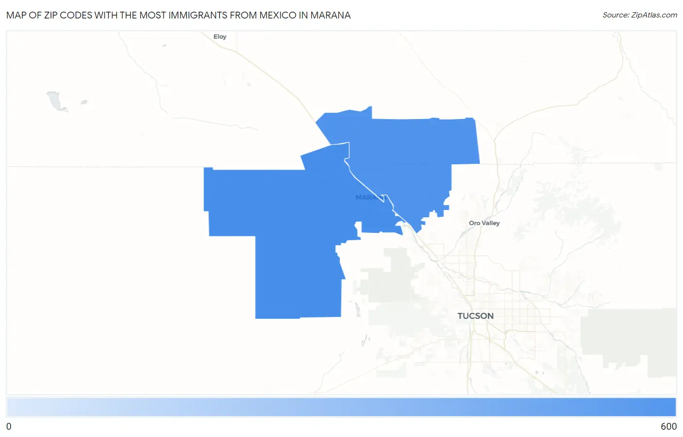 Zip Codes with the Most Immigrants from Mexico in Marana Map