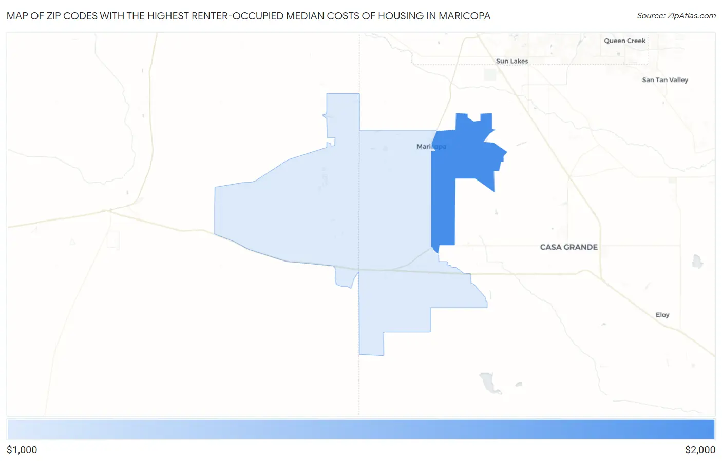 Zip Codes with the Highest Renter-Occupied Median Costs of Housing in Maricopa Map