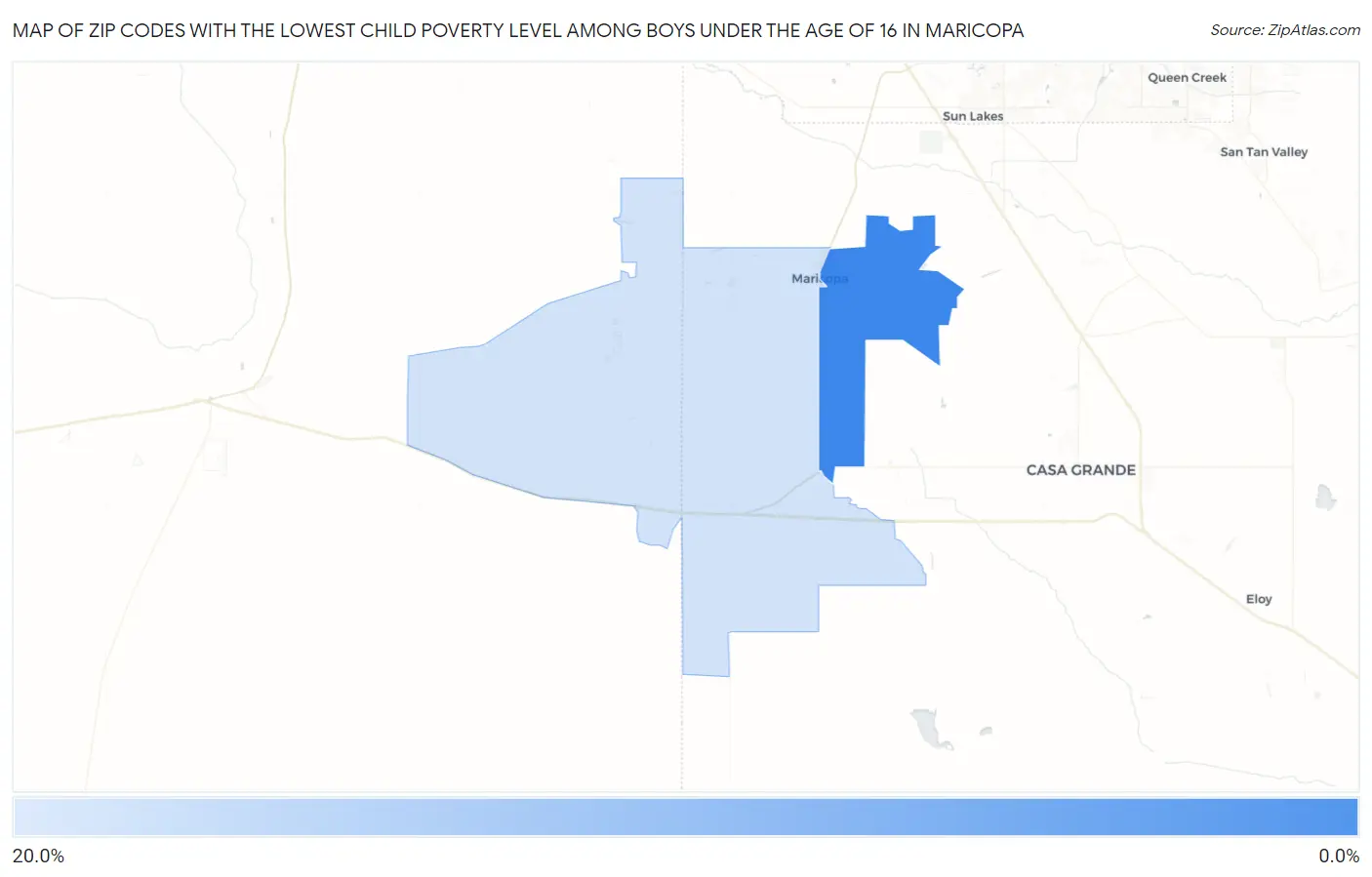 Zip Codes with the Lowest Child Poverty Level Among Boys Under the Age of 16 in Maricopa Map
