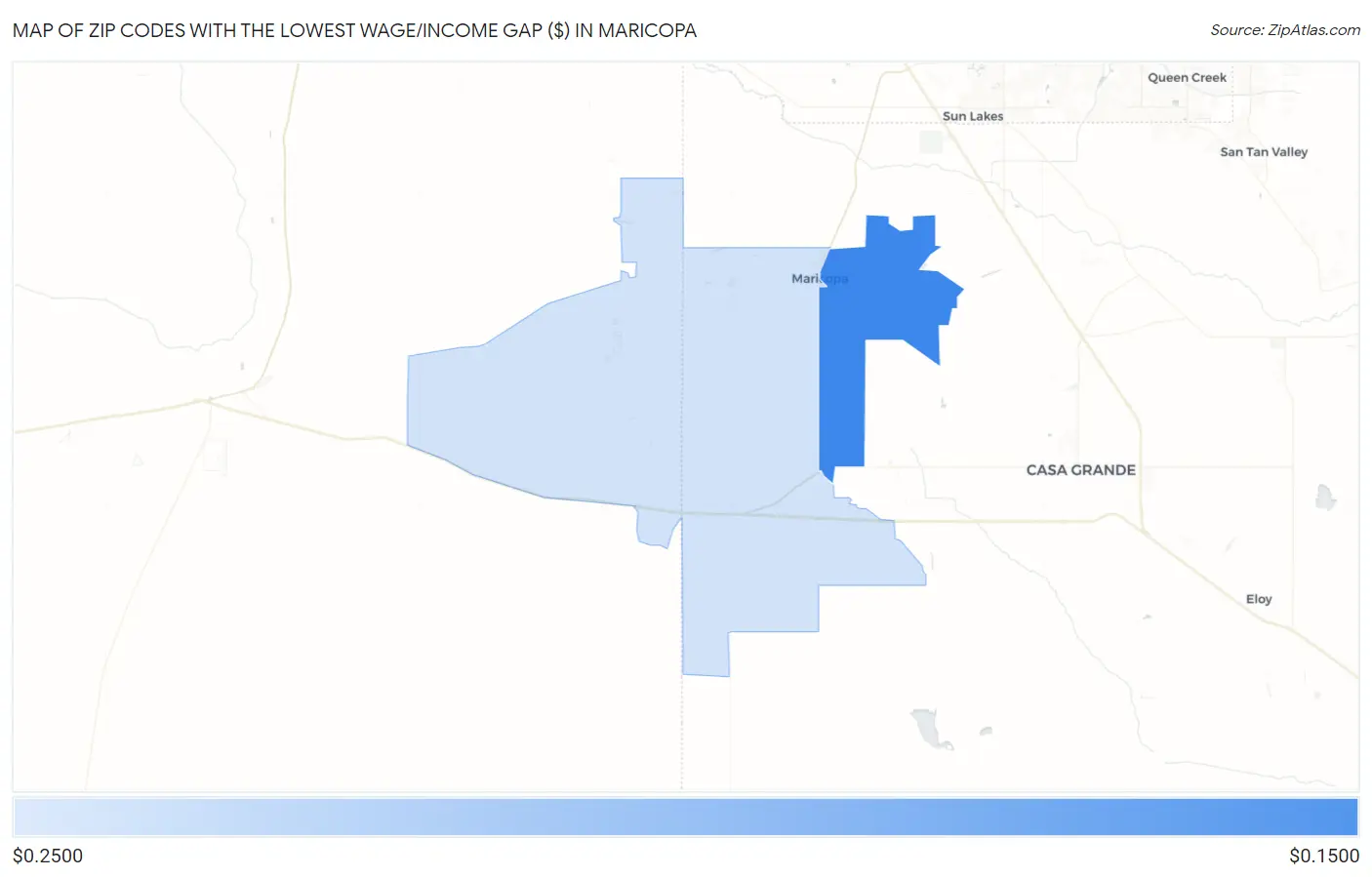 Zip Codes with the Lowest Wage/Income Gap ($) in Maricopa Map