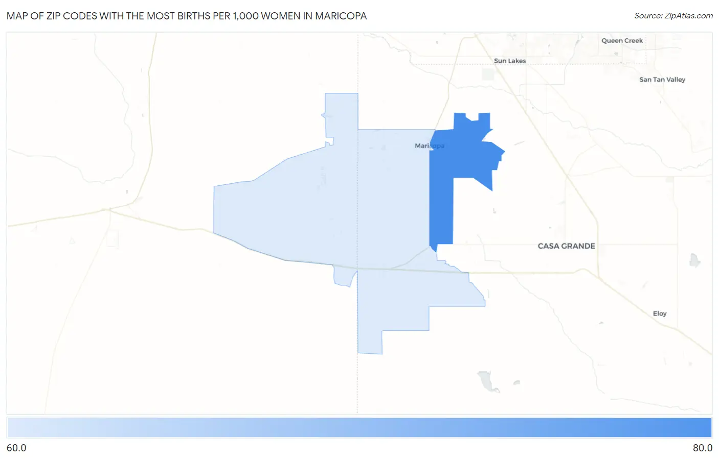 Zip Codes with the Most Births per 1,000 Women in Maricopa Map