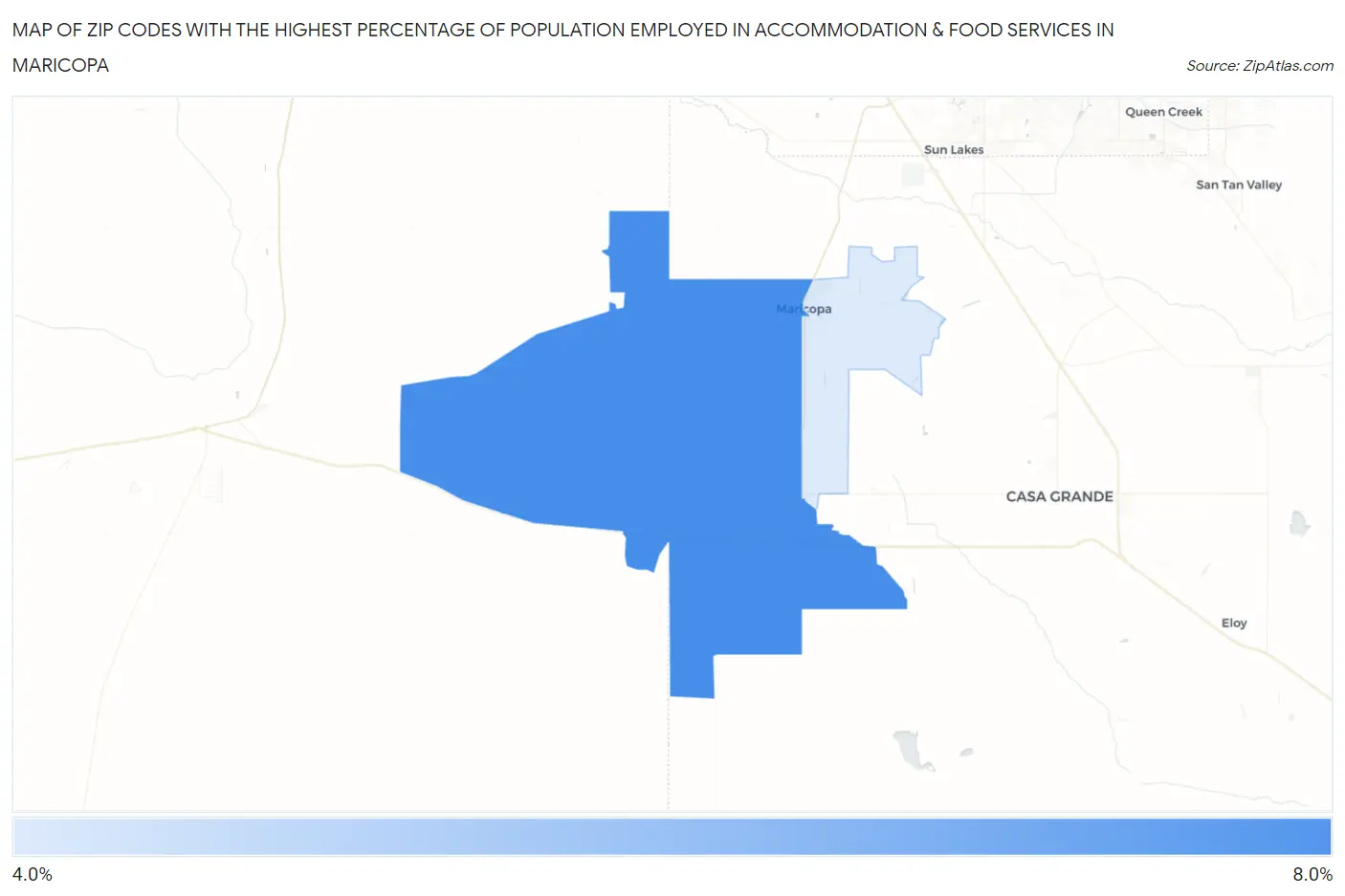 Zip Codes with the Highest Percentage of Population Employed in Accommodation & Food Services in Maricopa Map