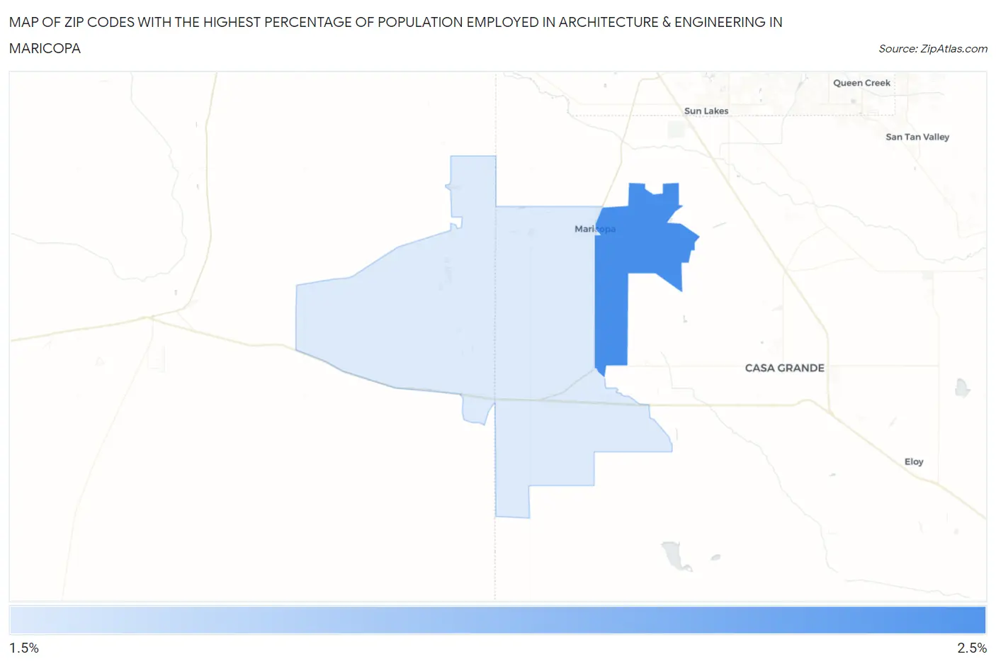 Zip Codes with the Highest Percentage of Population Employed in Architecture & Engineering in Maricopa Map